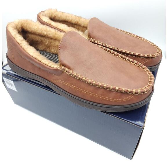 Haggar Men's Faux-Shearling Memory Foam Venetian House Slippers Tan 11-12 XL NEW - Picture 2 of 9